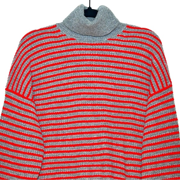 NWT Madewell Merino Wool Waffle-Knit Turtleneck, Gray & Red Stripe, Sizes M & L - Picture 5 of 10